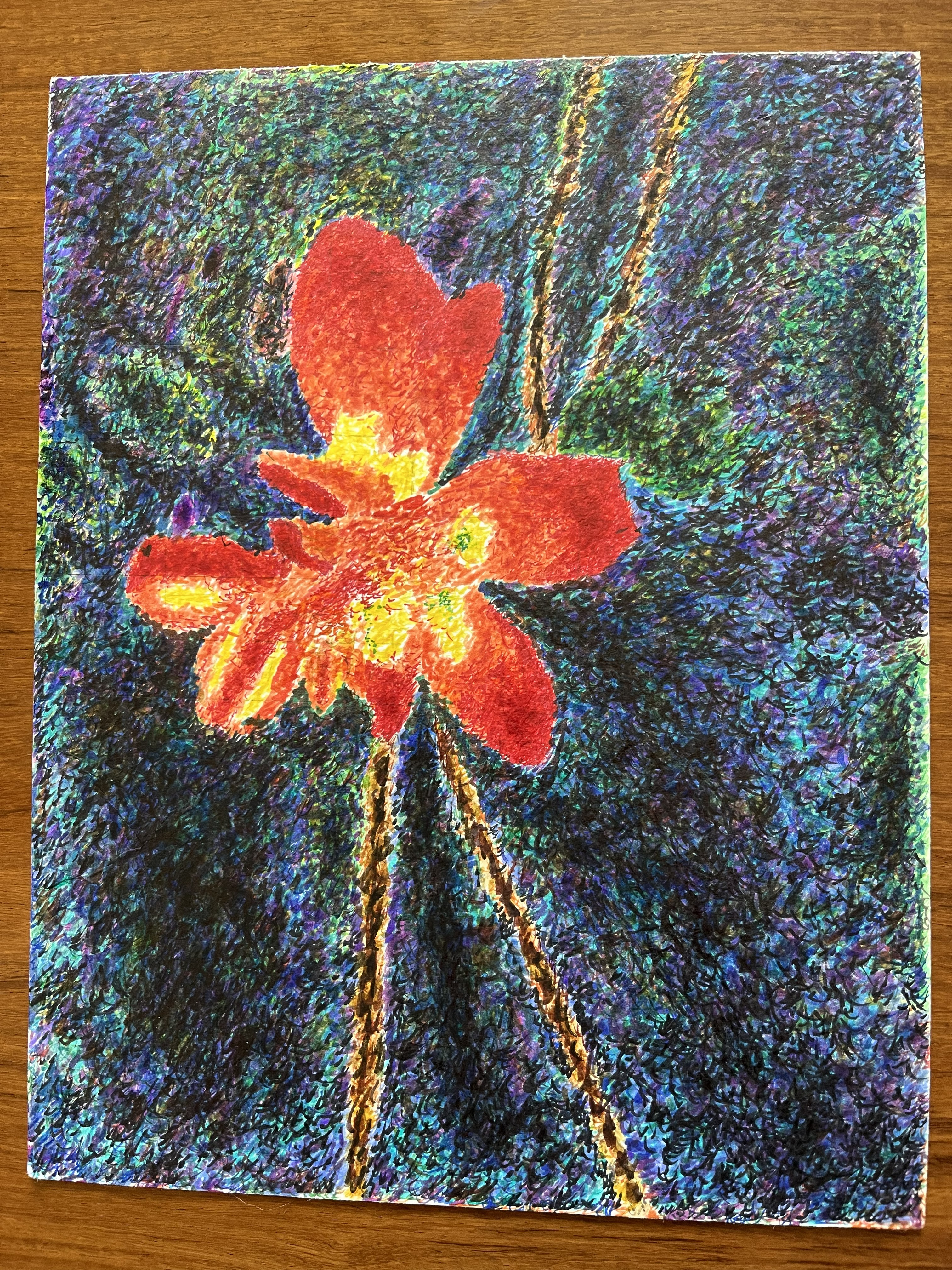 A red dahlia against a dark background